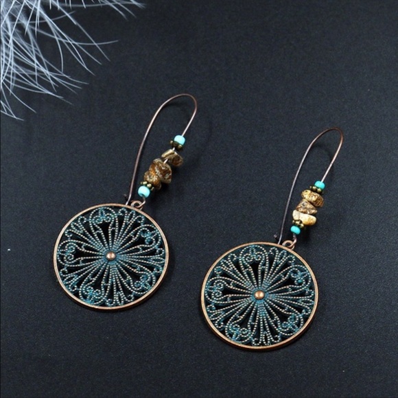Fashion Jewelry Jewelry - Boho bronze stone beaded dangle earrings